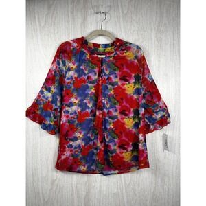 Calessa‎ Floral Ruffle Sleeve Blouse Sheer Boho Chic NWT Medium M